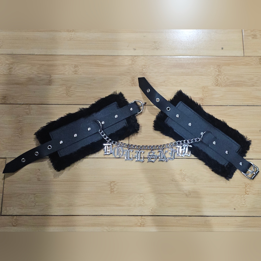 Rare Dolls Kill Goth Logo Merch Black Fuzzy Buckle Black Handcuffs New